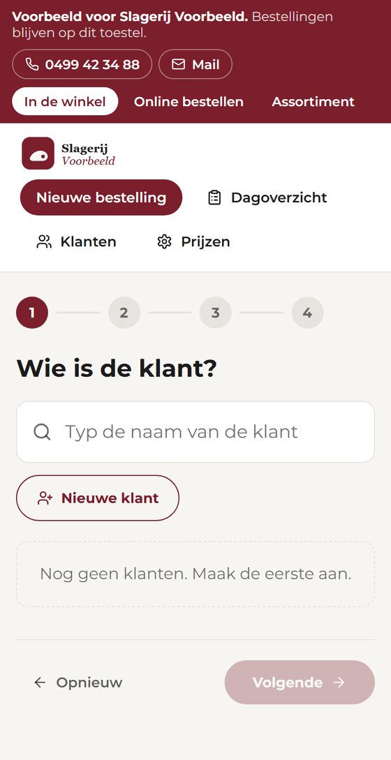 Counter screen of the ordering app: search a customer or add a new one