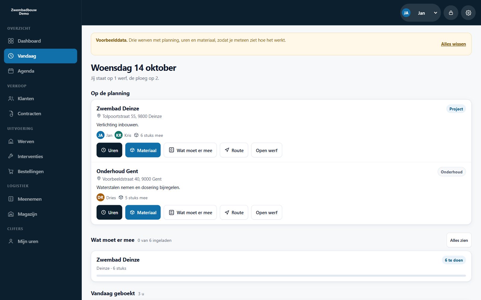 Werf Pro: de werven van vandaag met uren, materiaal en route